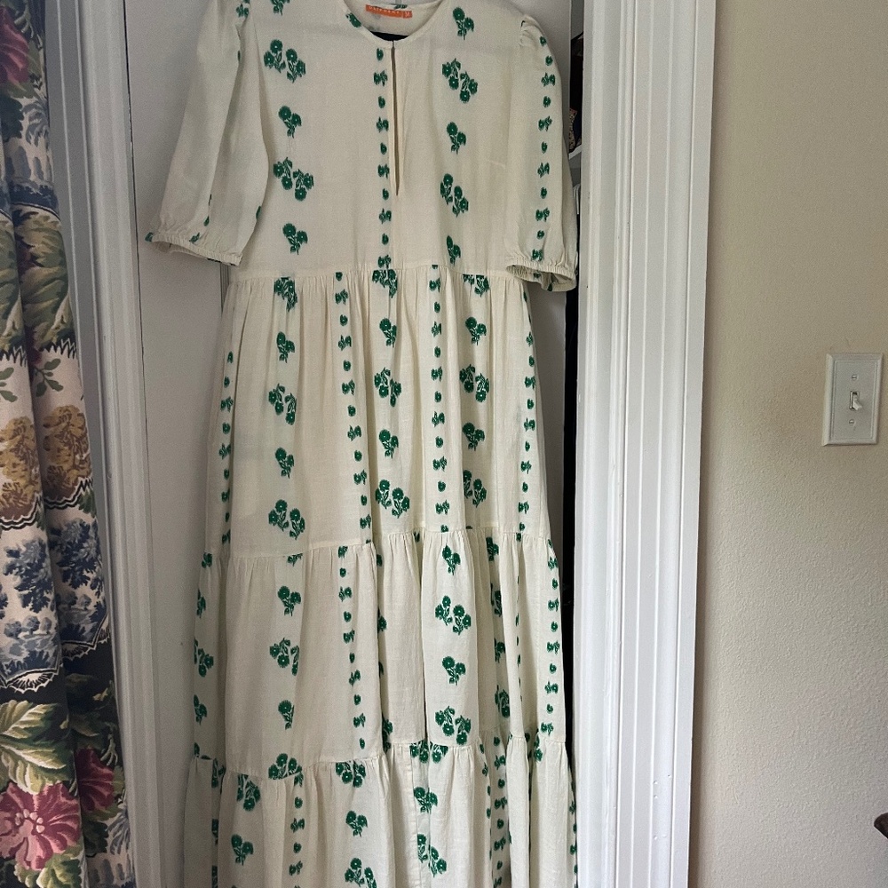 Oliphant Cream Maxi Sundress with Puff Sleeves